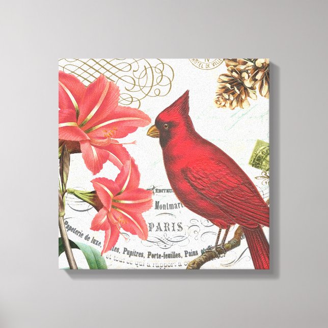 Lienzo cardenal de invierno vintage (Anverso)