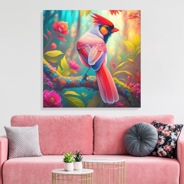 Lienzo Cardenal Macho de Aves de Fantasía (Insitu (Sala de estar))