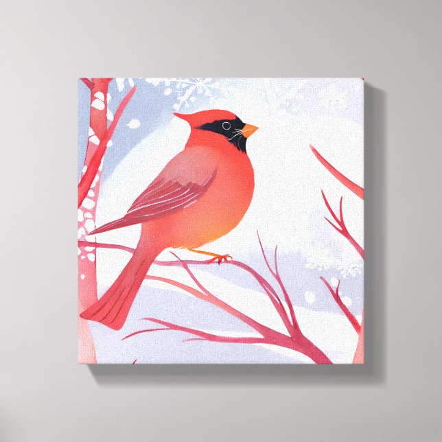 Lienzo Cardenal rojo | Hermosa pintura acuarela (Anverso)