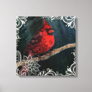 Lienzo Cardenal rojo Navidades primarios de encaje floral