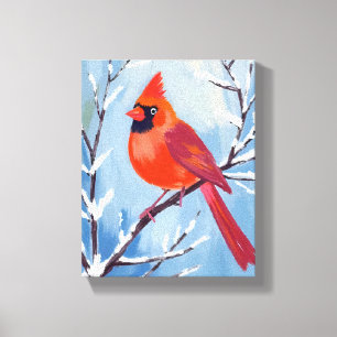 Lienzo Cardenal Rojo   Vacaciones de Acuarela de Invierno