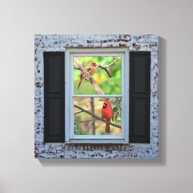 Lienzo Cardenales masculinos y femeninos en la pared de v (Anverso)