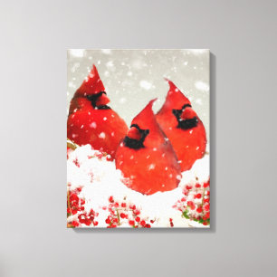 Lienzo Cardenales pintados aceite del rojo del invierno