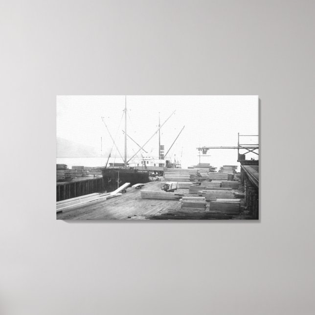 Lienzo Cargando madera en el Barco Hubbard General (Anverso)