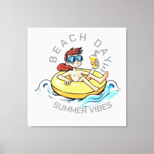 Lienzo Caricatura de Beach Day en el anillo inflable