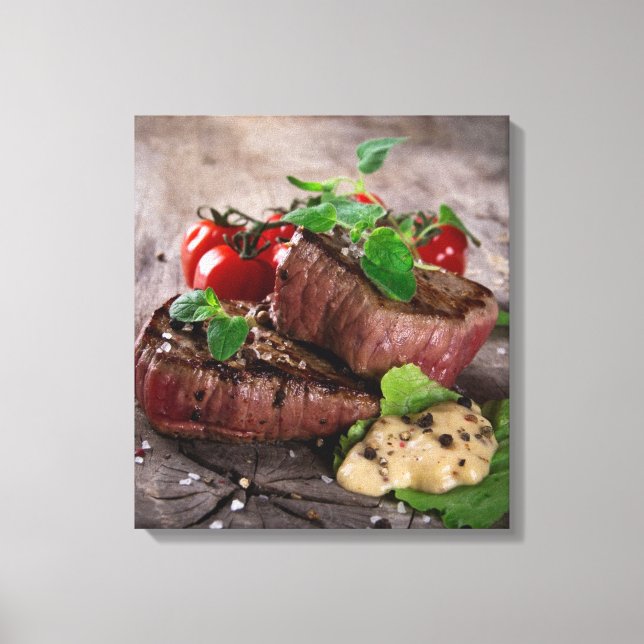 Lienzo Carnes de barbacoa a la parrilla con hierbas fresc (Anverso)