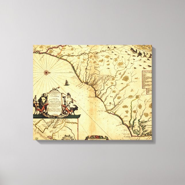 Lienzo Carolinas con norte a derecha mapa panorámico (Anverso)