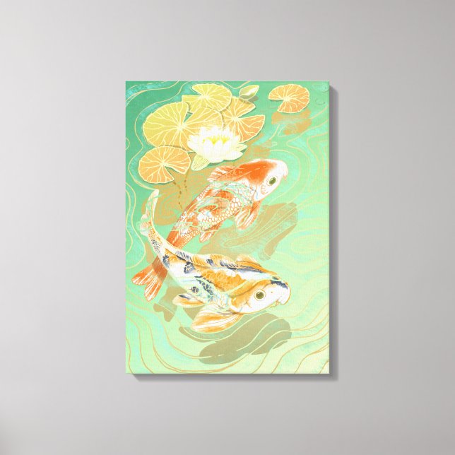 Lienzo Carp Koi Fish Water Lily Pond Canvas (Anverso)