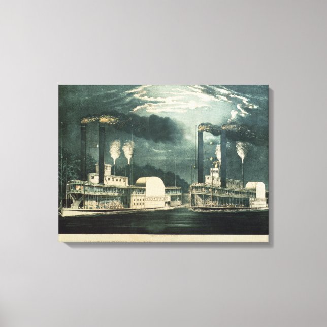 Lienzo Carrera de medianoche en el Mississippi, 1875 (Anverso)