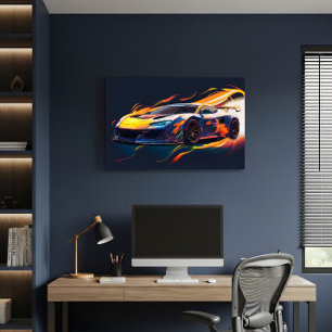Lienzo Carreras de Supercar Vibrantes Llamas Digitales