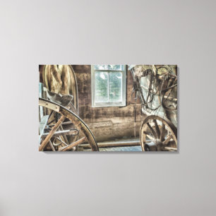 Lienzo Carro cubierto, rueda de carro de madera