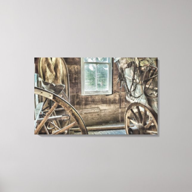 Lienzo Carro cubierto, rueda de carro de madera (Anverso)
