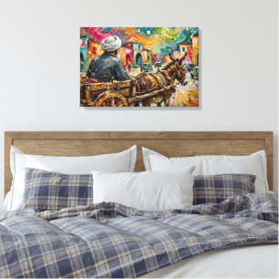 Lienzo Carro de Burro al Estilo de Van Gogh Calle Marroqu