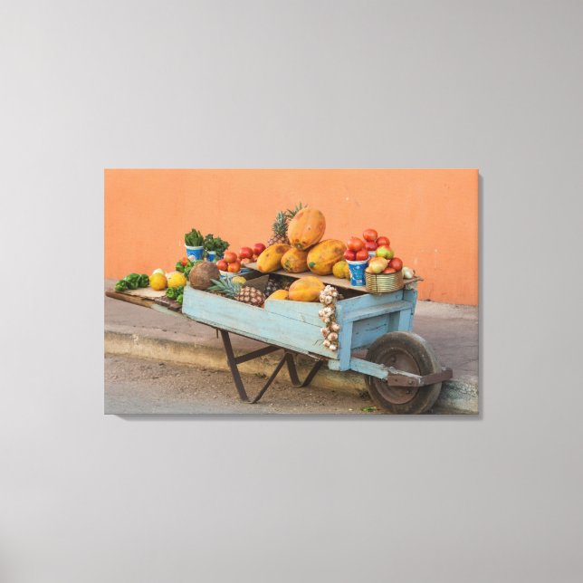 Lienzo Carro de frutas y verduras, Cuba (Anverso)