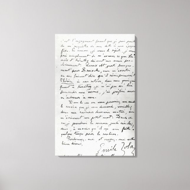 Lienzo Carta de Zola a Edouard Manet 1868 (Anverso)