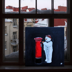 Lienzo Carta del muñeco de nieve a la pintura de Santa po