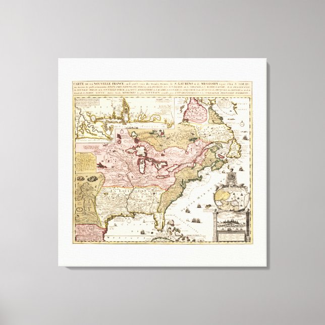 Lienzo Carte Québec Nouvelle-France Amérique par Français (Anverso)