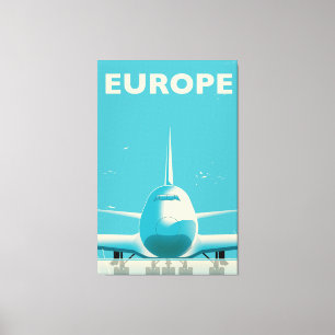Lienzo Cartel clásico de viaje en avión comercial a Europ
