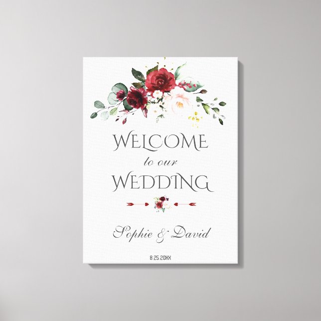 Lienzo Cartel de bienvenida de boda floral con toque de b (Anverso)
