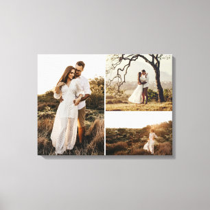 Lienzo Cartel de Boda de 3 fotos de Compromiso Personaliz
