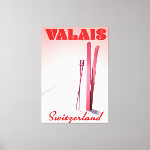 Lienzo cartel de esquí de estilo vintage de valais Suiza