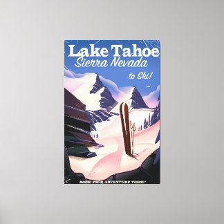 Lienzo Cartel de esquí vintage de Lake Tahoe sierra nevad