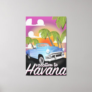 Lienzo Cartel de vacaciones de auto antiguo en La Habana,