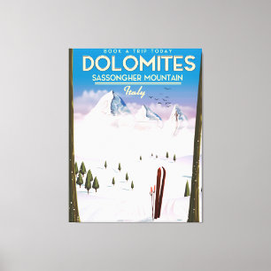 Lienzo Cartel de viaje a Dolomitas Montaña Sassongher Ita