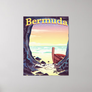 Lienzo cartel de viaje a la cueva pirata de Bermudas
