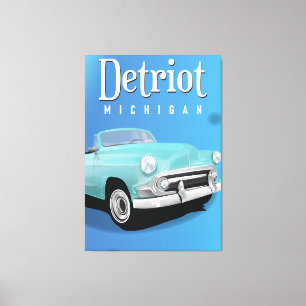 Lienzo Cartel de viaje antiguo de Detroit Michigan EE. UU