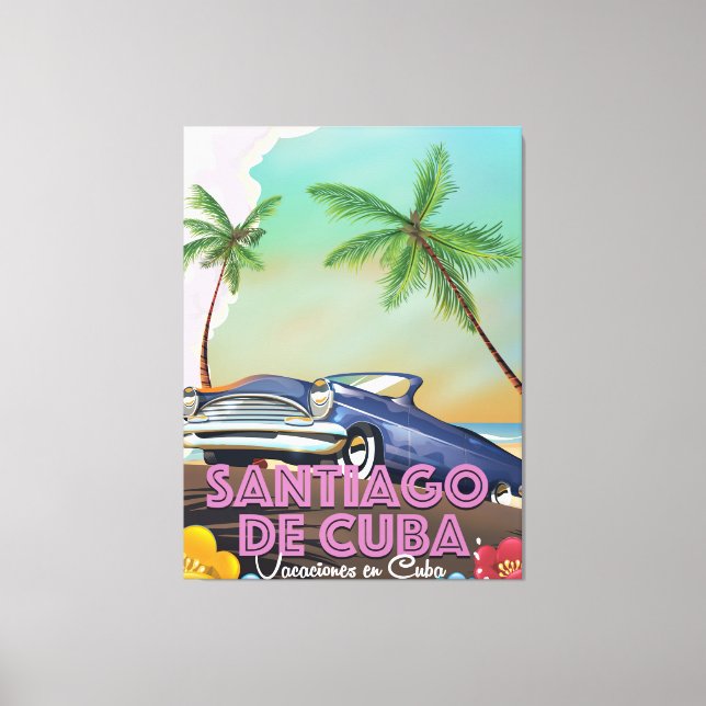 Lienzo Cartel de viaje antiguo de Santiago de Cuba (Anverso)