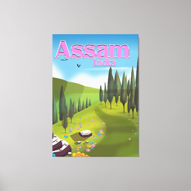 Lienzo Cartel de viaje de Assam India. (Anverso)