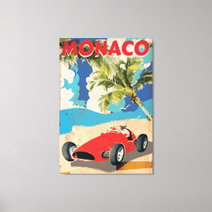 LIENZO CARTEL DE VIAJE DE CARRERAS DE MONACO DE VINTAGE