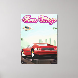 Lienzo cartel de viaje de coche deportivo rojo de San Die