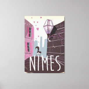 Lienzo Cartel de viaje de dibujos animados de Nîmes Franc