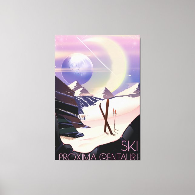 Lienzo cartel de viaje de esquí a Próxima Centauri (Anverso)
