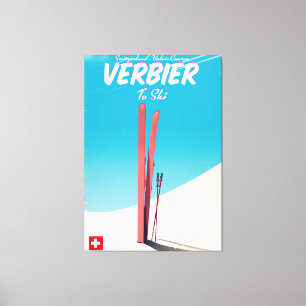 Lienzo Cartel de viaje de esquí vintage de Verbier, Suiza
