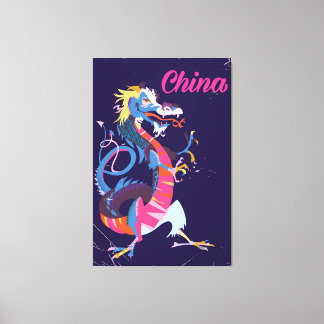Lienzo Cartel de viaje de estilo vintage del dragón de Ch