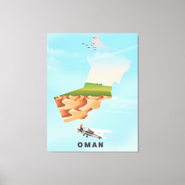 Lienzo cartel de viaje de mapa ilustrado de Omán (Anverso)