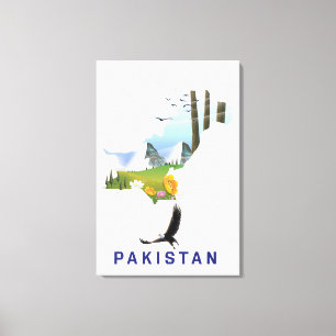 Lienzo cartel de viaje de Pakistán mapa