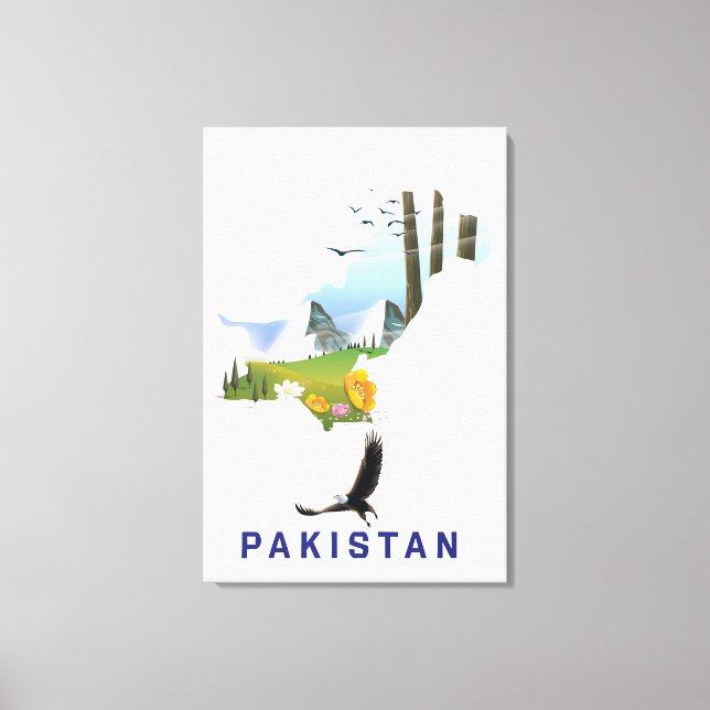 Lienzo cartel de viaje de Pakistán mapa (Anverso)