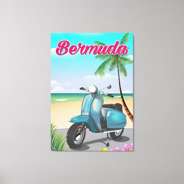 Lienzo Cartel de viaje de scooter en la playa de Bermudas (Anverso)
