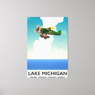 Lienzo cartel de viaje de vuelo sobre el lago Michigan