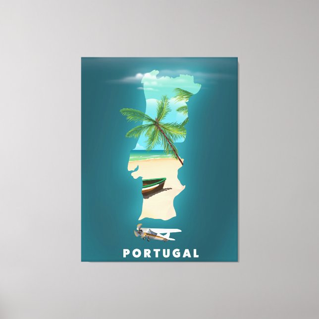 Lienzo Cartel de viaje del Mapa de Portugal. (Anverso)
