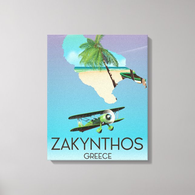Lienzo Cartel de viaje del mapa de Zakynthos Grecia (Anverso)