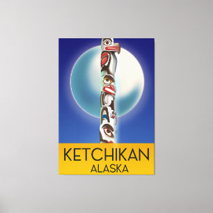 Lienzo cartel de viaje del tótem de Ketchikan Alaska