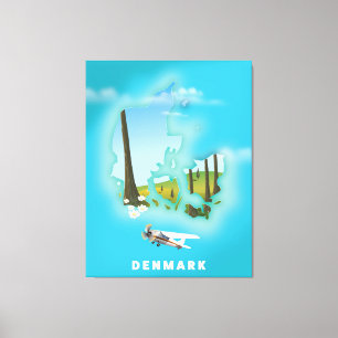 Lienzo Cartel de viaje ilustrado del mapa de Dinamarca.