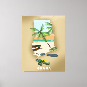 Lienzo Cartel de viaje ilustrado del mapa de Ghana.