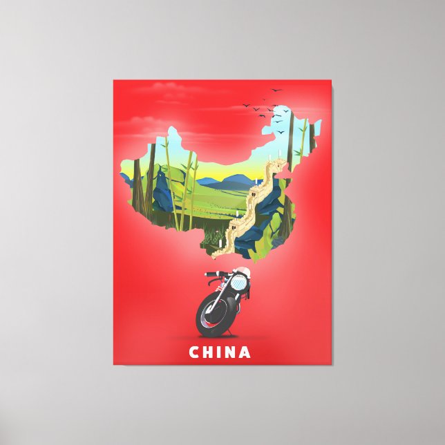 Lienzo cartel de viaje mapa ilustrado de China (Anverso)
