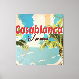 Lienzo Cartel de viaje vintage de Casablanca en blanco y 
